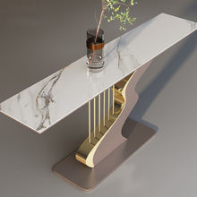 Load image into Gallery viewer, Modern Abstract White Rectangular Console Table With Gold Base
