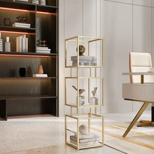 Load image into Gallery viewer, 3Tier Modern Gold Cube Bookcase With Metal Tower Display Shelf In Gold Frame