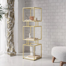 Load image into Gallery viewer, 3Tier Modern Gold Cube Bookcase With Metal Tower Display Shelf In Gold Frame