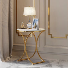 Load image into Gallery viewer, Modern Luxurious Round White Marble Stone Side Table X-Base End Table in Gold