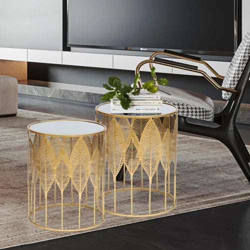 Brithny Stainless Steel Top Wheel End Table Set (Set of 2)