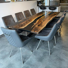 Load image into Gallery viewer, Modern Black River Epoxy Resin Dining Table