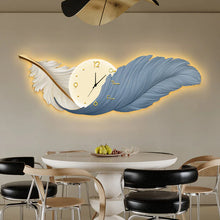 Load image into Gallery viewer, Feather Elegance Wall Art with LED Border and Clock