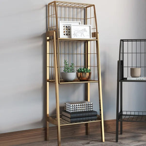 Industrial Gold Bookshelf With 3Tier Basket Office Bookcase