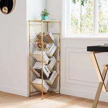 Load image into Gallery viewer, Mid Century Rectangular Bookshelf Metal Gold Bookcase With Shelves