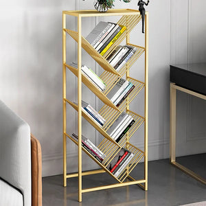 Mid Century Rectangular Bookshelf Metal Gold Bookcase With Shelves