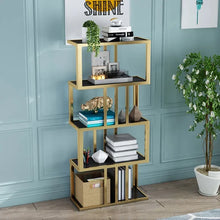 Load image into Gallery viewer, Modern Freestanding Irregular Etagere Bookshelf In Gold And Black
