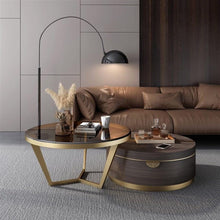 Load image into Gallery viewer, Luxury Modern Round Coffee Table Set with Glass Top & Gold Metal Frame for Living Room