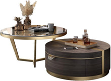 Load image into Gallery viewer, Luxury Modern Round Coffee Table Set with Glass Top & Gold Metal Frame for Living Room