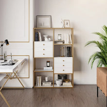 Load image into Gallery viewer, White And Gold Geometric Bookcase 6 Shelves With 6 Drawers Bookshelf