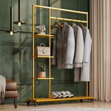 Load image into Gallery viewer, Rolling Garment Rack with Shelves Modern Entryway Clothing Rack