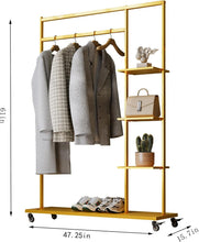 Load image into Gallery viewer, Rolling Garment Rack with Shelves Modern Entryway Clothing Rack