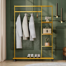 Load image into Gallery viewer, Rolling Garment Rack with Shelves Modern Entryway Clothing Rack