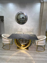 Load image into Gallery viewer, Stainless Steel U Shape Design Black Marble Dining Table