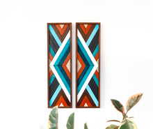 Load image into Gallery viewer, Blue Eyes Modern Geometric Wood Mosaic Boho Art Set Of 2