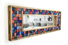 Load image into Gallery viewer, Blue and Red Handcrafted Reclaimed Mosaic Mirror  Wall Decor
