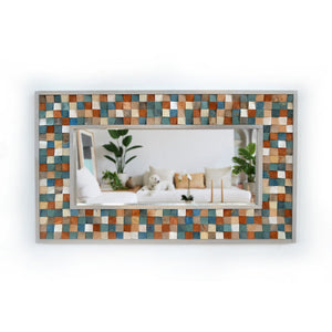 Sage Green, Blue and Beige Reclaimed Wood Mirror Wall Decor