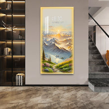 Load image into Gallery viewer, Mountain Range Crystal Painting With Digital Clock And Led