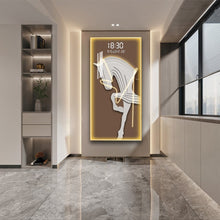 Load image into Gallery viewer, White Horse Crystal Painting With Digital Clock And Led