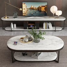 Load image into Gallery viewer, 2-Tiered Modern Marble Coffee Table Black & White with Shelf Metal Frame