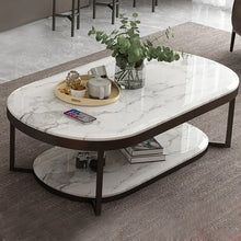 Load image into Gallery viewer, 2-Tiered Modern Marble Coffee Table Black & White with Shelf Metal Frame