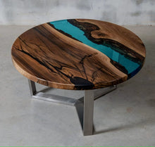 Load image into Gallery viewer, Epoxy Resin Blue River Round Live Edge Coffee Table