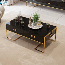 Load image into Gallery viewer, Contemporary Black Rectangular Coffee Table with Drawers Lacquer Gold Base
