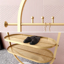 Load image into Gallery viewer, Gold Clothing Rack Oval Garment Rack with 2-Tier Shelves & Faux Marble Base