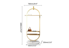Load image into Gallery viewer, Gold Clothing Rack Oval Garment Rack with 2-Tier Shelves & Faux Marble Base