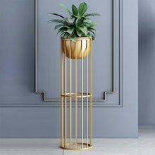 Load image into Gallery viewer, Gold Plant Pot Modern Planter with Gold Stand for Indoor Metal