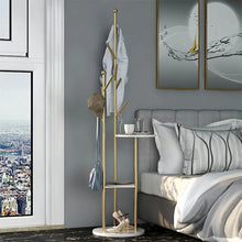 Load image into Gallery viewer, Gold Standing Coat Rack with 9 Hooks and 2 Shelves Modern Entryway Clothing Rack