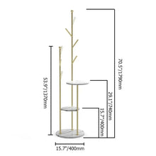 Load image into Gallery viewer, Gold Standing Coat Rack with 9 Hooks and 2 Shelves Modern Entryway Clothing Rack