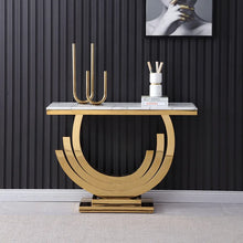 Load image into Gallery viewer, Gold & White Marble Console Table Narrow Rectangular Entryway Table