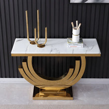 Load image into Gallery viewer, Gold & White Marble Console Table Narrow Rectangular Entryway Table