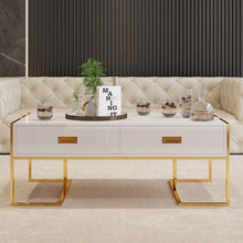 Load image into Gallery viewer, Modern White Rectangular Coffee Table with Drawers Lacquer Gold Base