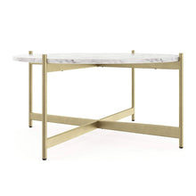 Load image into Gallery viewer, Minimalist Metal Coffee Table In Criss Cross Matte Gold Base