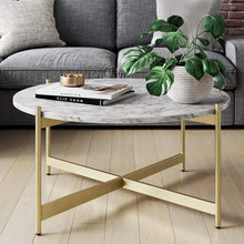 Load image into Gallery viewer, Minimalist Metal Coffee Table In Criss Cross Matte Gold Base