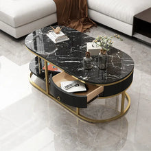 Load image into Gallery viewer, Modern Marble Coffee Table with Drawers & Shelf in Black
