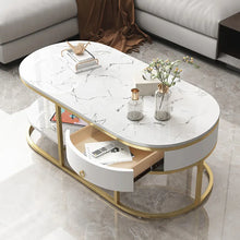 Load image into Gallery viewer, Modern Marble Coffee Table with Drawers & Shelf in White