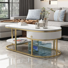 Load image into Gallery viewer, Modern Marble Coffee Table with Drawers & Shelf in White