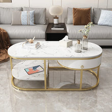 Load image into Gallery viewer, Modern Marble Coffee Table with Drawers & Shelf in White