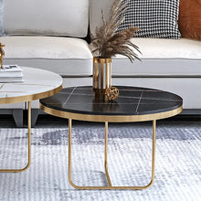 Load image into Gallery viewer, Modern Nesting Coffee Table Set 2-Piece Black and White Sintered Stone Top Gold Base