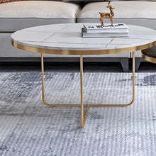 Load image into Gallery viewer, Modern Nesting Coffee Table Set 2-Piece Black and White Sintered Stone Top Gold Base