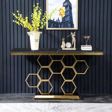 Load image into Gallery viewer, Modern Rectangular Black Marble Console Table Narrow Entryway Table