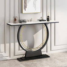 Load image into Gallery viewer, Modern Rectangular Sintered Stone Top Console Table in Black & White & Gold