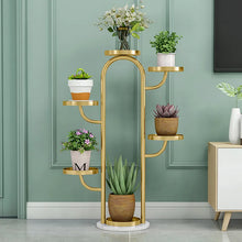 Load image into Gallery viewer, Modern Tree-Shaped 4/6-Tiered Plant Stand in Gold (Set of 2)