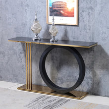 Load image into Gallery viewer, Post Modern Black Geometry Console Table Sintered Stone Top Stainless Steel Frame