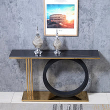 Load image into Gallery viewer, Post Modern Black Geometry Console Table Sintered Stone Top Stainless Steel Frame