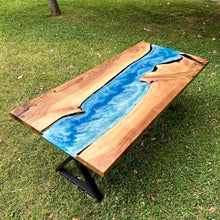 Load image into Gallery viewer, Silent River Epoxy Resin Dining Table With Live Edge