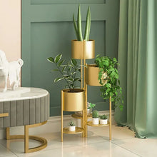 Load image into Gallery viewer, Tall Metal Plant Stand Indoor Modern 3 Tier Corner Planter in Gold